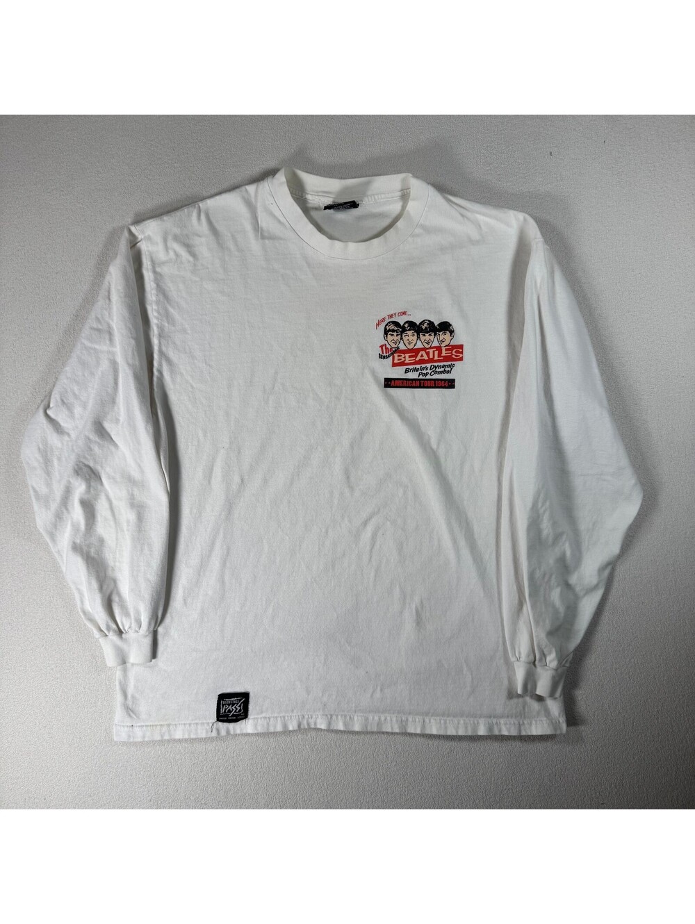 Vintage Backstage Pass Beatles American Tour 1964 White Long Sleeve T-Shirt XL